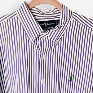 Ralph Lauren Classic Fit Men's Dress Shirt‎ XL Purple Stripe Button Cotton